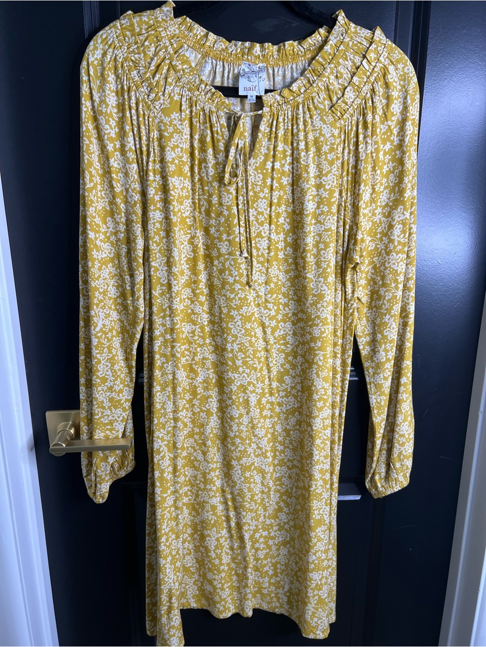 NAIFYellow Floral Smocked Neck Dress